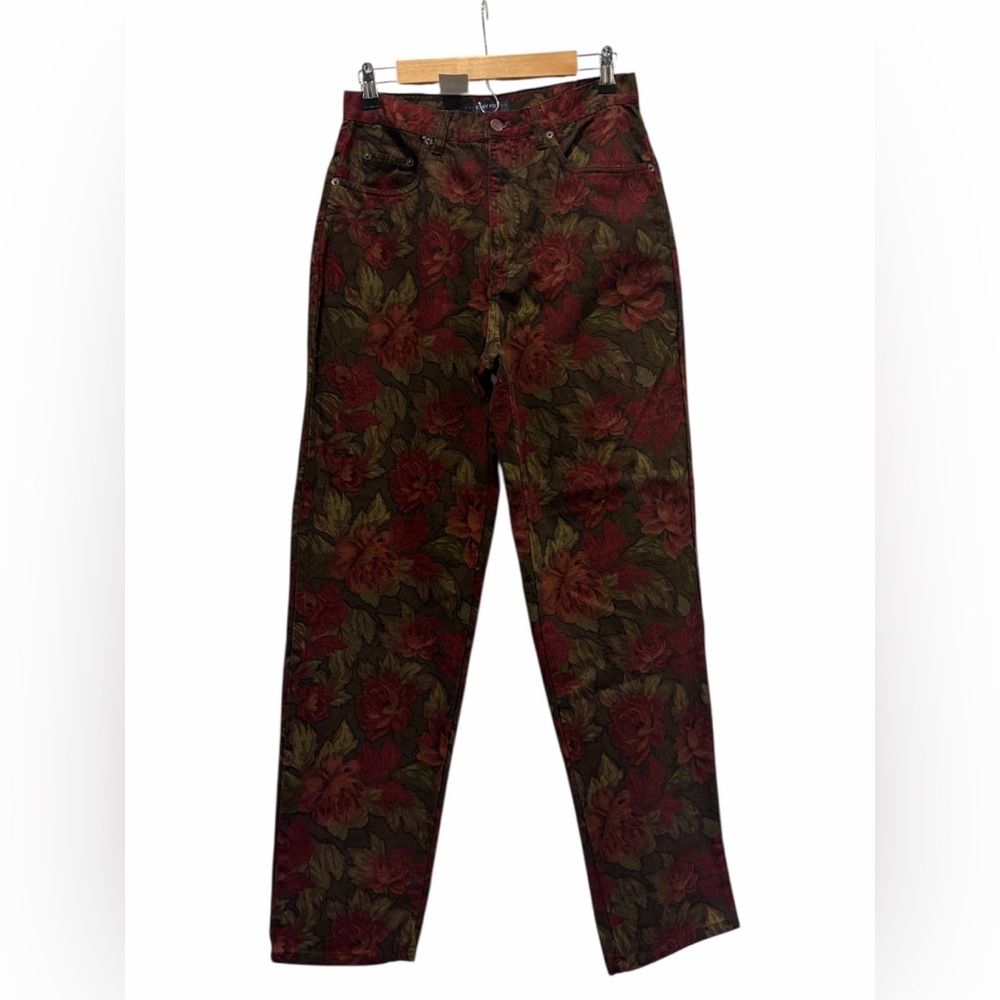 DS 90’s Bill Blass Easy Fit Retro Moody Red Rose Print Denim Jeans Size 8 Cotton